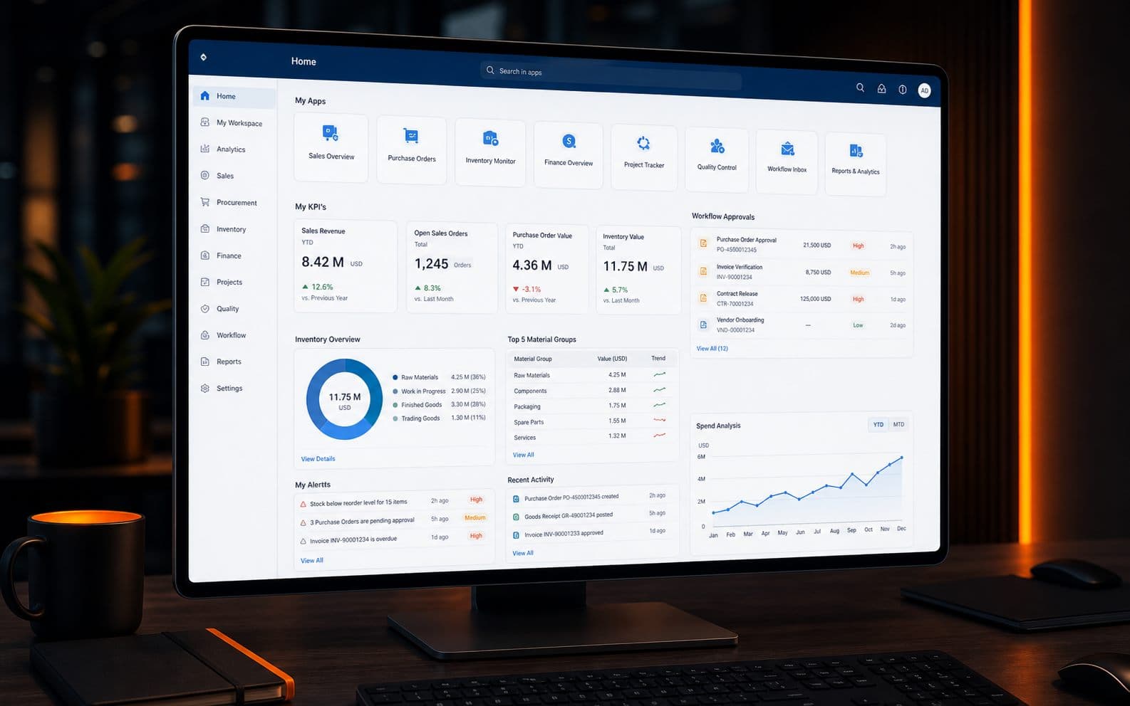 Pantalla representativa de una transaccion SAP R3 con formularios, tablas y datos empresariales